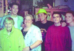 (from left to right) Family, Margaret's mother Joan, our son Leon, Margaret, Bob, our son Jason, our daughter Christina - 1999